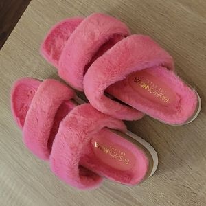 Hot Pink Fuzzy Platform Slides